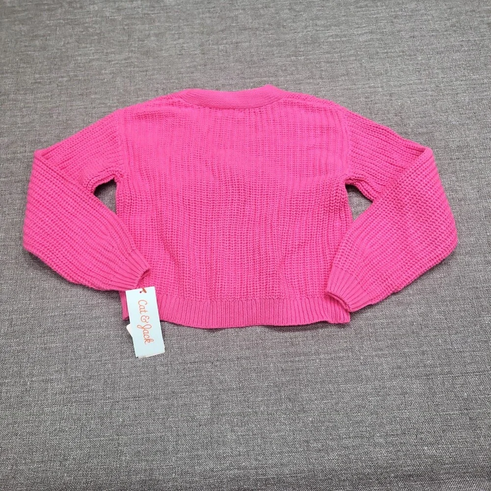 Girls' Button Front V-Neck Cardigan - Cat & Jack Bright Pink Size Small 6/7